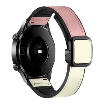 Samsung Galaxy Watch6 / Garmin Venu Sq 2 Kellon ranneke 20mm PU nahka ja joustava hihna - Pinkki + Valkoinen