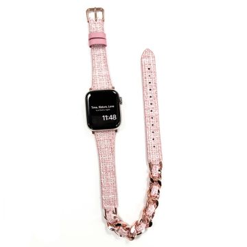 Apple Watch 49mm / 45mm / 44mm / 42mm rannekkeen nahkahihna - Pinkki + Pinkki