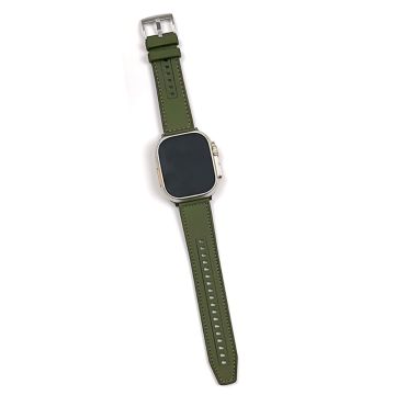 Apple Watch 49mm / 45mm / 44mm / 42mm nahka- ja silikonikellonauha - Mustanvihreä