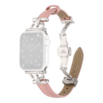 Apple Watch 49mm / 45mm / 44mm / 42mm nahkanauha - Vaalea Pinkki / Hopea Solki