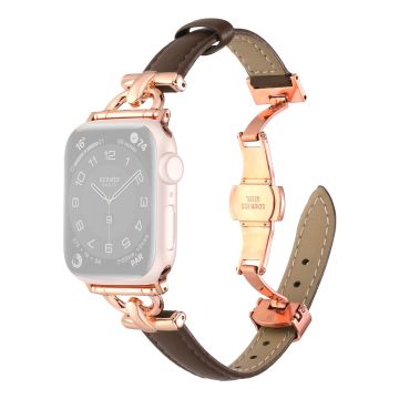 Apple Watch 49mm / 45mm / 44mm / 42mm nahkanauha - Tummanruskea / Ruusukultainen Solki