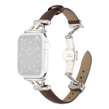 Apple Watch 49mm / 45mm / 44mm / 42mm nahkanauha - Tummanruskea / Hopea Solki