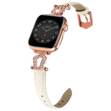 Apple Watch 49mm / 45mm / 44mm / 42mm naudannahkanauha - Beige / Ruusukultainen Solki