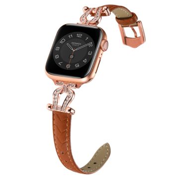 Apple Watch 49mm / 45mm / 44mm / 42mm naudannahkanauha - Vaalean Ruskea / Ruusukultainen Solki