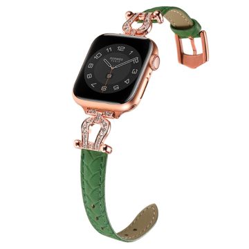 Apple Watch 49mm / 45mm / 44mm / 42mm naudannahkanauha - Vihreä / Ruusukultainen Solki