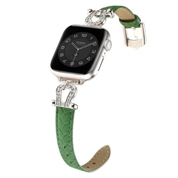 Apple Watch 49mm / 45mm / 44mm / 42mm naudannahkanauha - Vihreä / Hopea Solki