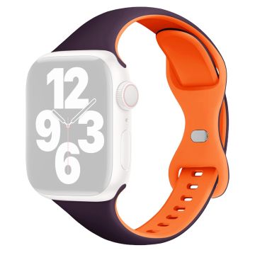 Apple Watch 49mm / 45mm / 44mm / 42mm silikoninen ranneke - Tumma Violetti + Oranssi