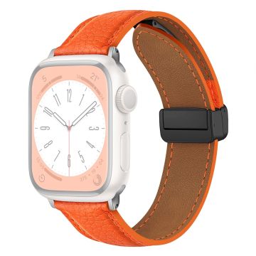 Apple Watch 49mm / 45mm / 44mm / 42mm Litchi Texture nahkahihna - Oranssi