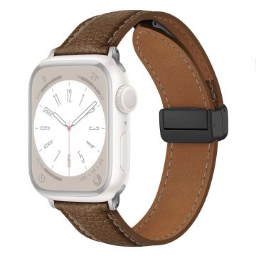 Apple Watch 49mm / 45mm / 44mm / 42mm Litchi Texture nahkahihna - Harmaa Ruskea