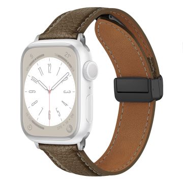 Apple Watch 49mm / 45mm / 44mm / 42mm Litchi Texture nahkahihna - Muta Harmaa