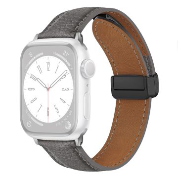 Apple Watch 49mm / 45mm / 44mm / 42mm Litchi Texture nahkahihna - Vaalean Harmaa