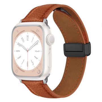 Apple Watch 49mm / 45mm / 44mm / 42mm Litchi Texture nahkahihna - Vaalean Ruskea