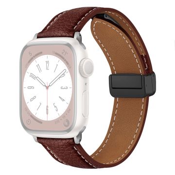 Apple Watch 49mm / 45mm / 44mm / 42mm Litchi Texture nahkahihna - Tumman Ruskea