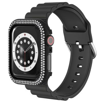 Apple Watch Series 4 / 5 / 6 / SE / SE (2022) / SE (2023) 44mm strassi koriste sinkkiseos kellon tapauksessa - Musta