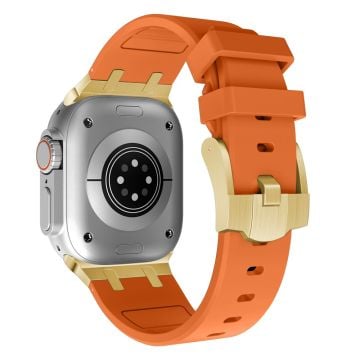 Apple Watch Series 49mm - 45mm - 44mm - 42mm Universal Liquid Silicone -kellonauha - Kulta + Oranssi