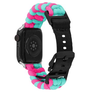 Apple Watch Series 49mm - 45mm - 44mm - 42mm Universal Watch Band Nylon Rope Strap - Järven Sininen + Pinkki