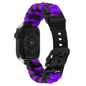 Apple Watch Series 49mm - 45mm - 44mm - 42mm Universal Watch Band Nylon Rope Strap - Violetti + Musta