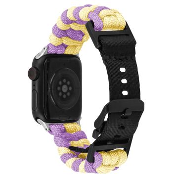 Apple Watch Series 49mm - 45mm - 44mm - 42mm Universal Watch Band Nylon Rope Strap - Keltainen + Violetti