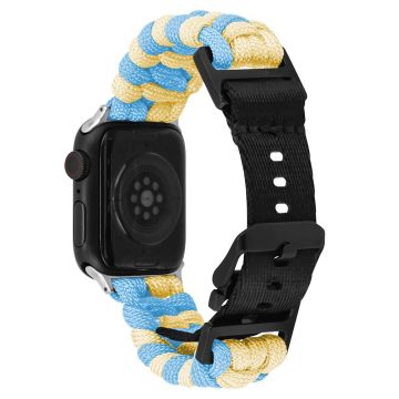 Apple Watch Series 49mm - 45mm - 44mm - 42mm Universal Watch Band Nylon Rope Strap - Taivaansininen + Keltainen