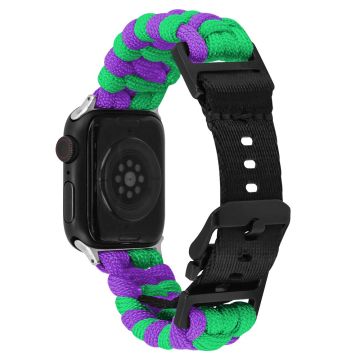 Apple Watch Series 49mm - 45mm - 44mm - 42mm Universal Watch Band Nylon Rope Strap - Violetti + Vihreä