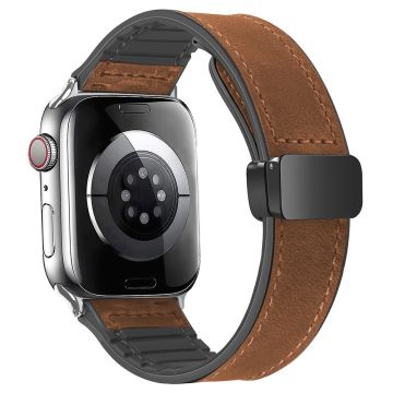 Apple Watch Series 49mm - 45mm - 44mm - 42mm Universal Aito naudannahkaranneke - Ruskea