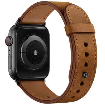 Apple Watch Series 49mm - 45mm - 44mm - 42mm Universal Watch Band - ranneke - Ruskea + Musta Niitti