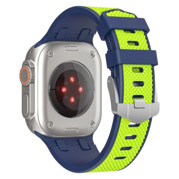 Apple Watch Series 49mm - 45mm - 44mm - 42mm urheilusilikoniranneke - Sininen + Lime