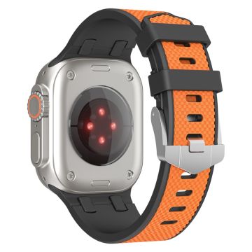 Apple Watch Series 49mm - 45mm - 44mm - 42mm silikoninen ranneke - Musta + Oranssi