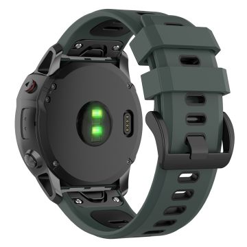 KALEBOL KLB-SSPWGJ-001 Garmin Fenix 7 / 7 Pro kellonauha QuickFit 22mm joustava silikoni rannehihna - Oliivinvihreä + Musta