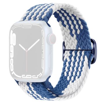 KALEBOL Apple Watch Series 49mm - 45mm - 44mm - 42mm Nylon punottu kellohihna - Sininen + Valkoinen