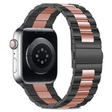 KALEBOL Apple Watch Series 49mm - 45mm - 44mm - 42mm ruostumattomasta teräksestä valmistettu ranneke - Musta + Ruusu