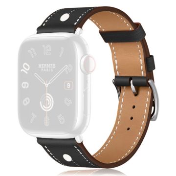 KALEBOL Apple Watch Series 49mm - 45mm - 44mm - 42mm aito naudannahkainen kelloranneke - Musta