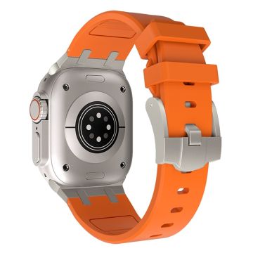 KALEBO Apple Watch Series 49mm - 45mm - 44mm - 42mm nestemäinen silikoniranneke - Titaani + Oranssi