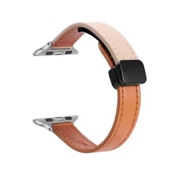 Apple Watch Series 49mm - 45mm - 44mm - 42mm mikrokuituinen nahkaranneke - Oranssi + Aprikoosi