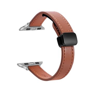 Apple Watch Series 49mm - 45mm - 44mm - 42mm mikrokuituinen nahkaranneke - Ruskea