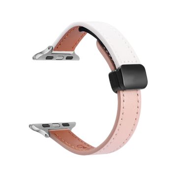 Apple Watch Series 49mm - 45mm - 44mm - 42mm mikrokuituinen nahkaranneke - Pinkki + Beige Aprikoosi