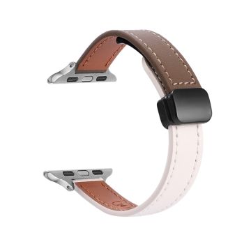 Apple Watch Series 49mm - 45mm - 44mm - 42mm mikrokuituinen nahkaranneke - Beige Aprikoosi + Karamelli