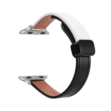 Apple Watch Series 49mm - 45mm - 44mm - 42mm mikrokuituinen nahkaranneke - Musta + Beige Aprikoosi