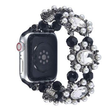 Apple Watch Series 49mm - 45mm - 44mm - 42mm Pearl Bracelet -kellonauha - ruusukulta - Musta