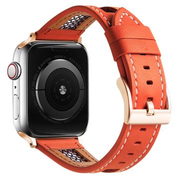 Apple Watch Series 49mm - 45mm - 44mm - 42mm aito naudannahkaranneke - Oranssi