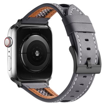 Apple Watch Series 49mm - 45mm - 44mm - 42mm aito naudannahkaranneke - Harmaa