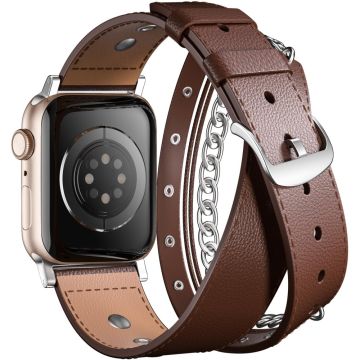 M / L koko Apple Watch Series 49mm - 45mm - 44mm - 42mm lehmännahkahihna Vegaaninahkainen ranneke - Ruskea