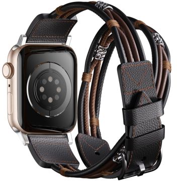 M / L koko Tyylikäs tyyli hihna Apple Watch Series 49mm - 45mm - 44mm - 42mm Cowhide kellonauha - Musta