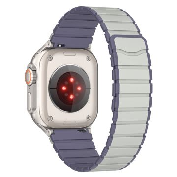 Apple Watch Series 49mm - 45mm - 44mm - 42mm magneettinen silikoninen ranneke - Vaalean Harmaa + Sininen