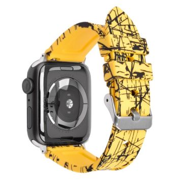 Apple Watch Series 49mm - 45mm - 44mm - 42mm kuminen ranneke, hopea solki - Keltainen