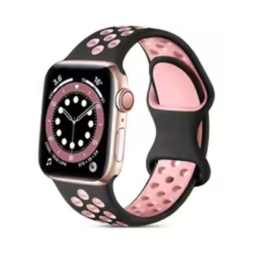 Apple Watch Series 49mm - 45mm - 44mm - 42mm4mm / 3 2 1 42 silikoninen ranneke - Musta + Vaalea Pinkki