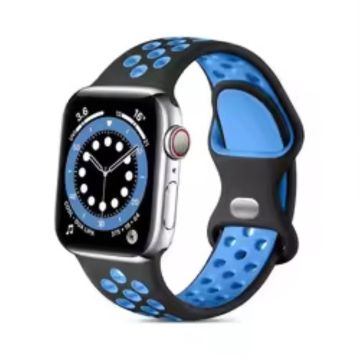 Apple Watch Series 49mm - 45mm - 44mm - 42mm4mm / 3 2 1 42 silikoninen ranneke - Musta + Vaaleansininen