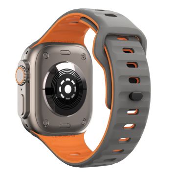 Apple Watch Series 49mm - 45mm - 44mm - 42mm kaksivärinen silikoniranneke - Harmaa + Oranssi