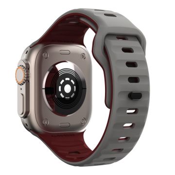 Apple Watch Series 49mm - 45mm - 44mm - 42mm kaksivärinen silikoniranneke - Harmaa + Viininpunainen