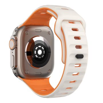 Apple Watch Series 49mm - 45mm - 44mm - 42mm kaksivärinen silikoniranneke - Starlight + Oranssi